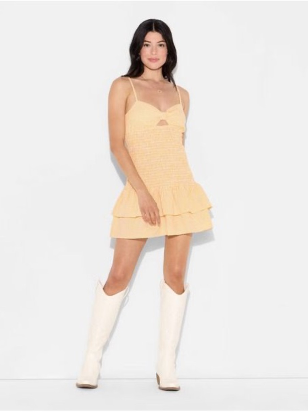 Smocked Tiered Mini Dress Game Day - Yellow